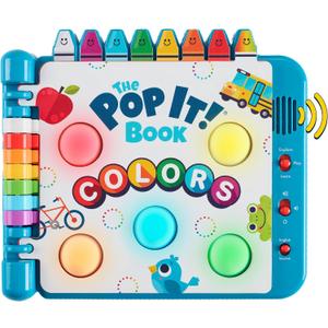 Chuckle & Roar Pop It! Book: Colors Interactive Sensory Learning Book with Bilingual English & Spanish Play, Grow-with-Me Modes, Quiet Mode, Color Learning Toy for Toddlers Ages 14+