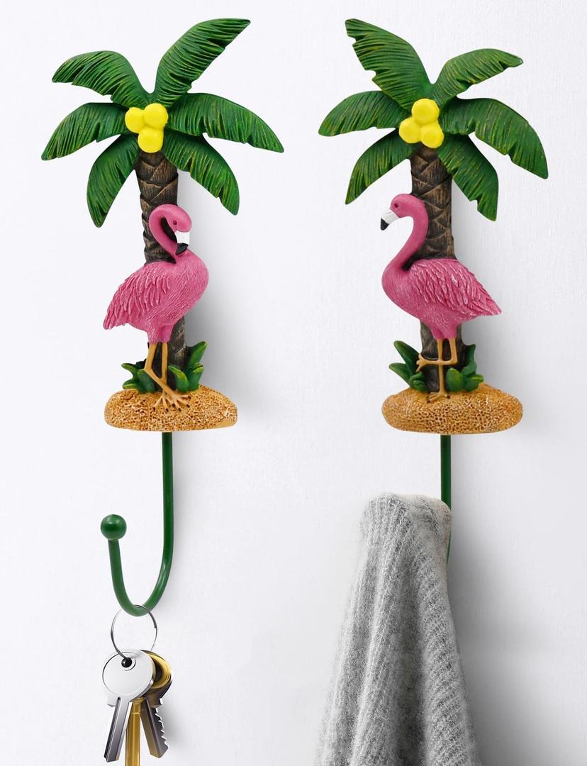 Flamingo Wall Hooks for Hanging Set of 2- Resin Decative Wall Hooks for Hanging Coat, Hat, Towel, Key, Entryway, Bedroom, Bathroom, Kitchen for Room Decor