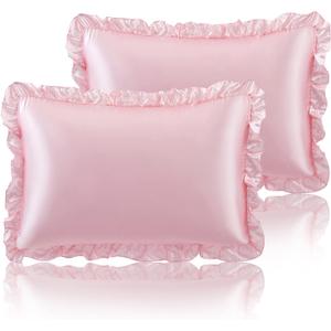 SiinvdaBZX Ruffled Queen Satin Pillowcase Set of 2, Blush Pink Silky Satin Pillow Cases for Women Ruffle Pillow Shams Covers Princess Room Decoration, with Envelope Closure