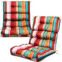 2 Pack High Back Outdoor Chair Cushions Bulk Waterproof Indoor Outdoor Chair Cushion Seat and Back Rocking Chair Cushion Thickened Patio Chair Pad for Indoor and Outdoor (Colorful Strip)