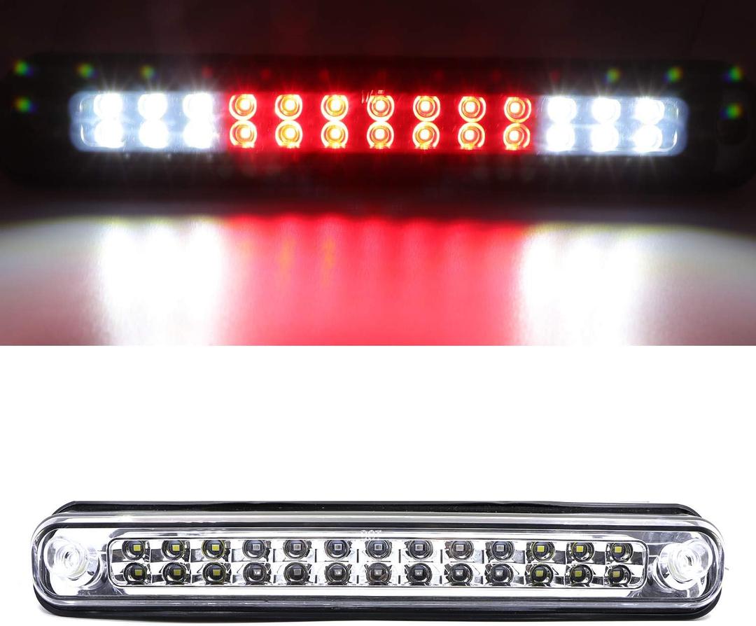 LED 3rd Third Brake Light Fit For Chevy Silverado | GMC Sierra | C/K | Sierra 1988-1998 High Mount Stop Light Cargo Light Replacement (Chrome Housing/Clear Lens)