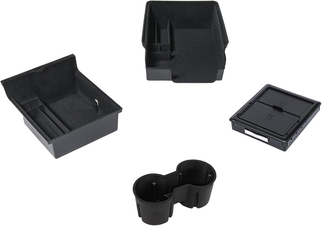 Carwiner 4 PCS Center Console Organizer and Cup Holder Insert Compatible With 2021-2023 Tesla Model 32021-2024 Model Y, Flocked/Silica Rubber Armrest Hidden Cubby Drawer Storage Box Accessories