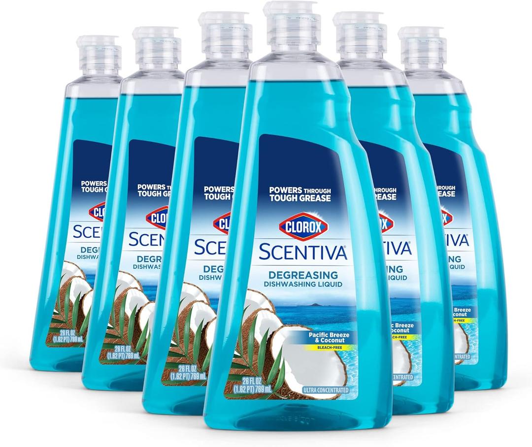 Clorox Scentiva Liquid Dish Soap, Pacific Breeze & Coconut Scent - Dishwashing Detergent Cuts Through Grease - A Powerful Clean You Can Trust, 26 Fl Oz - 6 Pack