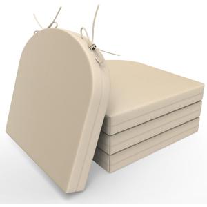 Outdoor Cushions for Patio Furniture Set of 4, 17 x 16 x 2 inch Waterproof Outdoor Chair Seat Cushions, Beige D-Shape with Non-Slip Ties (Round Corner)