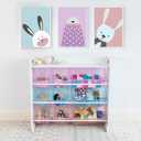 Humble Crew Toy Storage Organizer with 9 Removable Storage Bins for Kids Playroom, 3-Tier with Top Shelf Toddler Toy Organization, White/Purple/Pink/Blue, 34"W X 16"D X 31"H