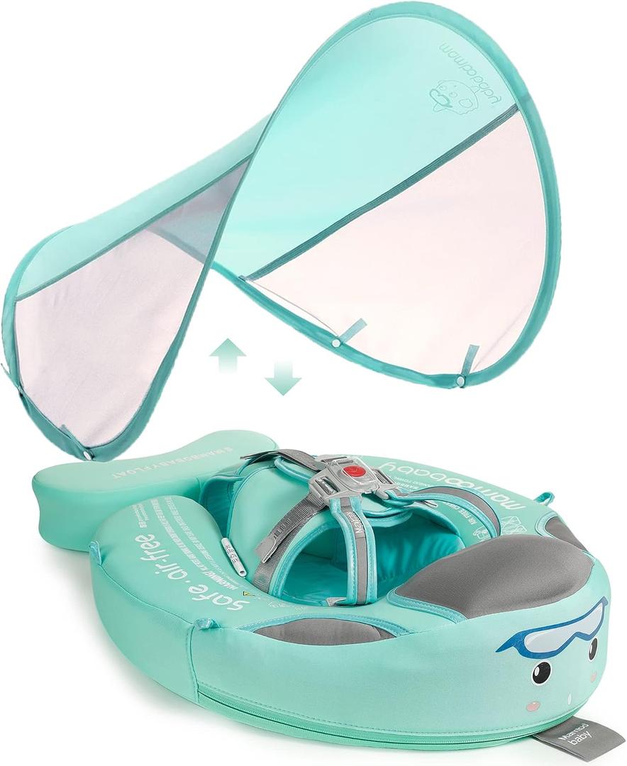 Mambobaby Baby Swim Float with Tail & UPF Sun Canopy Special Edition Green, Medium