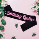 3 x Birthday Queen' Birthday Sash Black with Glitter Pink Letters-Birthday Sash for Women,21st 30th 40th 50th Birthday Party Supplies