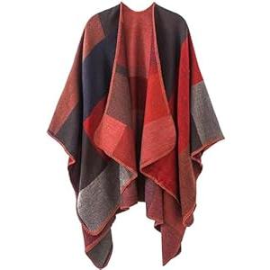 PAMEILA Women's Travel Plaid Shawl Wraps Open Front Poncho Cape Warm Oversized Sweaters Casual Cardigan Shawls for Fall Winter, Series 01-Red