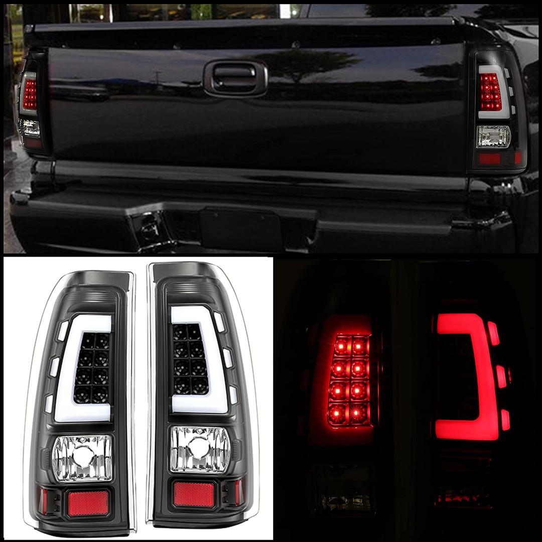 Kojem LED Tail Lights Compatible with 1999-2006 Chevy Silverado 1999-2002 GMC Sierra 1500 2500 3500 LED Tube Bar Taillight Lamp (Clear Lens+Black Housing)