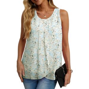 IWOLLENCE Womens Summer Tank Tops Sleeveless Chiffon Double Layers Blouse Loose Round Neck Casual Shirts (XL)