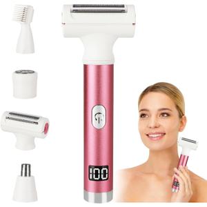 2025 Led Display Electric Razor,Beauty Women's Wet & Dry Electric Shaver, Painless 4 in 1 Painless Body Razors,Cordless 3-Blade Ladies Shaver for Legs, Arm, Underarms, Bikini (Pink)