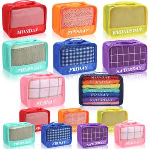 Days of Week Packing Cubes Weekly Organizer Travel Storage Bag School Clothes for Kids Summer Camp Family(9x7x3inch,Rainbow,15)