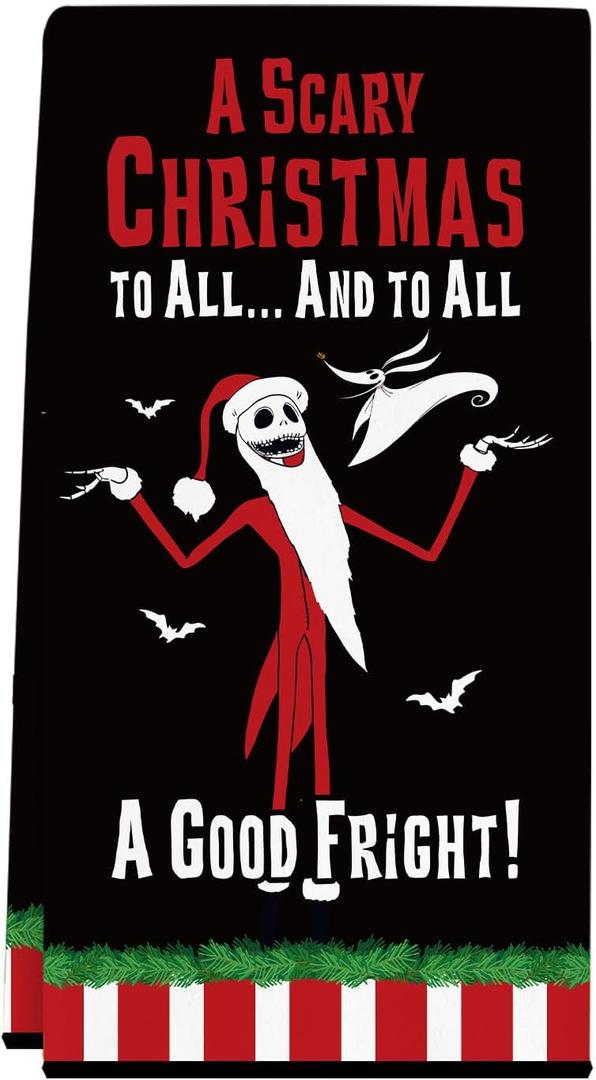 Cheroloven Nightmare Christmas Kitchen Towel, Nightmare Christmas Kitchen Bathroom Decorations, Funny Holiday Hand Towel Dish Cloth for Women Men, Jack Sally Gothic Home Decor Party Favors (Scary)