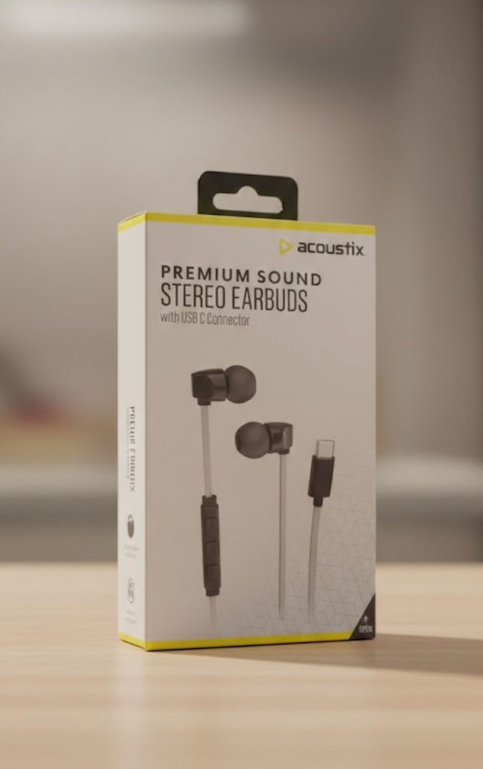 Acoustix Premium Sound Stereo Earbuds With Lightning USB C Connector