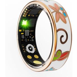 Yihou Smart Ring for Women Health Ring Fitness Ring with Enamel Fitness Tracker with Heart Rate Monitoring Sleep Monitor Distance Pedometer Calorie No Subscription Fee for Android iOS Size 7