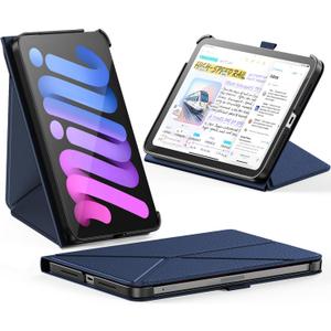 INFILAND Case for iPad mini 7 (A17 Pro) 2024 / iPad mini 6 2021, Magnetic Origami Slim Protective Case, Book-Style Foldable Cover with Pencil Holder, Multi-Angle Stand, Auto Wake/Sleep, Navy
