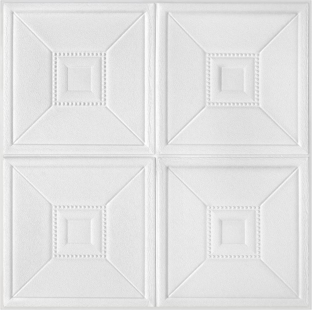 Nuanchu 16 Pcs 27.5 x 27.5 Inch Foam Ceiling Tiles Covered 84.03 Sq. ft, Self-Adhesive Ceiling Cover, Peel and Stick Wall Panel, Waterproof Wallpaper DIY for Bedroom, Home Decor(Greek Key)