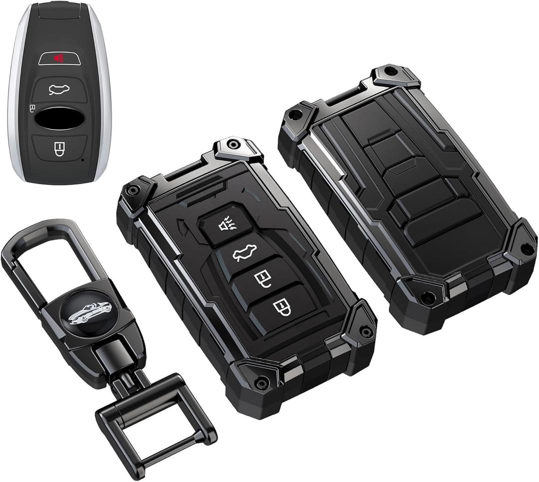 Heavy Key Fob Cover for Subaru, Keychain, Metal Silicone Key Fob Case Compatible with Forester Outback BRZ Legacy CrossTrek Ascent Impreza Forest WRX (Black, S Buckle)