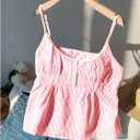Women's Striped Button Front Flared Camisole Tops Shirred Spaghetti Strap Tank Top (Pink, M)