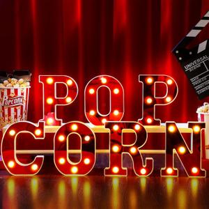 Popcorn Light up Letters Sign Party Decorations Battery Powered Marquee Lighted Sign LED Alphabet Letter Lights for Night Party Tabletop Decor Supplies