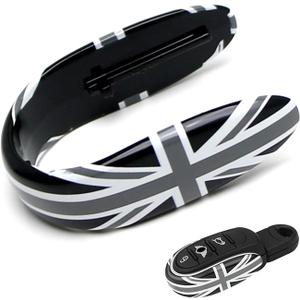 iJDMTOY Slim Size Black/Grey Union Jack UK Flag Style Key Fob Shell Compatible with Mini Cooper 3rd Gen F55 F56 F57 F54 F60 Smart Key Fob