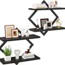 IBUYKE Floating Shelves,15 Inch Wall Shelf Set of 2,Wall Mounted Shelves,2 Tier Hanging Decorative Storage Shelf for Living Room, Bedroom, Bathroom, Kitchen TFS003B-2