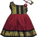 AMBA COLLECTION BOUTIQUE Girl's Traditional Ethnic Wear Kalyani Cotton Flower Knot Frock, 0-3 Months