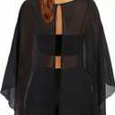 Hilinker Women's Mesh Shrug Sheer Poncho Split Open Back Workout Cover Up Tops Summer Black X-Large (Black)