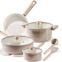 CAROTE 12Pcs Ceramic Pots and Pans Set Non Stick, Healthy Cookware Set, PFAS/PFOA Free, Kitchen Cooking Set with Frying Pans, Taupe