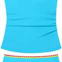 Girls Swimsuit Solid Color 2 Piece Bathing Suit Contrast Trim Girls Tankini Adjustable Straps Modest Swimwear 9-16y (Blue)