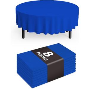 Pureegg Plastic Table Cloth Disposable 8 Pack, 84'' Round Table Cloths, Graduation Decorations Class of 2026, Graduation Party Tablecloths, Round, Plastic Cover, Leakproof & Sturdy, Blue