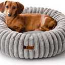 MEWOOFUN Donut Dog Beds for Small Dog, Calming Bed Round Cute Puppy Bed with Non-Slip Bottom, Fluffy Washable Pet Bed for Puppy and Kitten (Grey, S (25x25x7))