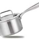 MOUTIUS 1 Quart Triple Stainless Steel Saucepan with Lid, Ramen Pot with Clear Glass Cover, Small Sauce Pan for Cooking Oatmeal, Induction-Ready, Dishwasher-Safe, Suitable for All Stoves