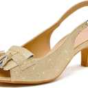 DADAWEN Women's Slingback Kitten Heels Tassels Peep Toe Pumps Wedding Party Dress Shoes (6, Gold)