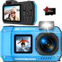 Underwater Camera 8K 70MP Digital Camera 33FT Waterproof Camera with 32GB Card Rugged Dustproof Shockproof (Blue)