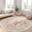 zesthome Washable Round Area Rugs - Non-Slip 6ft Round Rugs, Ultra-Thin Large Circle Rugs for Living Room, Soft Low Pile Rug for Bedroom, Kitchen, Nursery - Vintage Stain Resistant Round Rug
