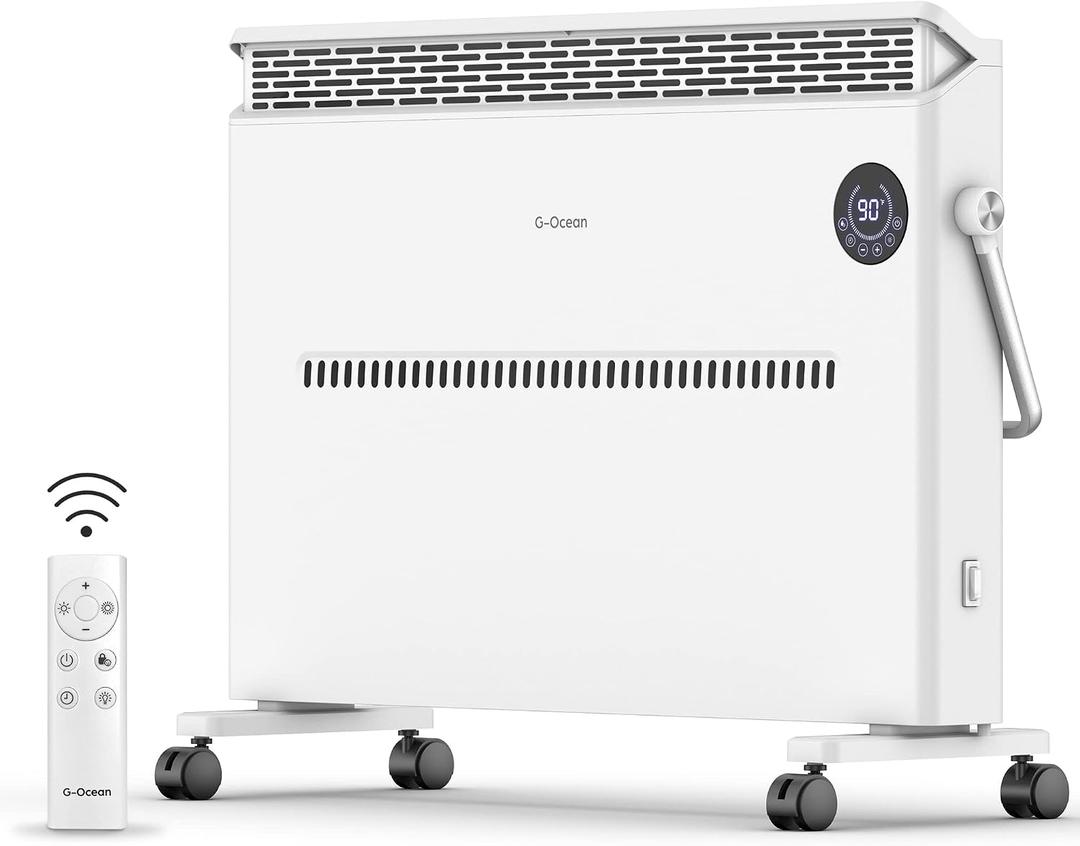Space Heater, Quiet Convection Panel Heater for Indoor Use, Wall Mounted or Standing Electric Heater with Thermostat, 1500W, Remote Control, 12H Timer & Tip-Over Protection for Large Room