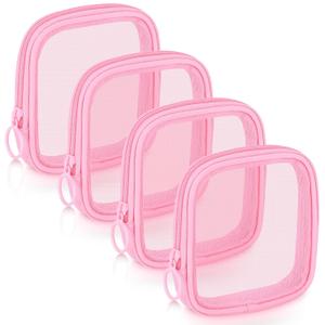 Weewooday 4 Pcs Mesh Makeup Bag Mesh Cosmetic Bag Travel Toiletry Pouch with Zipper Mini Makeup Cosmetic Purse for Daily Accessory(Small,Pink)