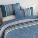 Cottolester Blue Quilt Set King Size,3 Pieces Striped Patchwork Quilted Bedding Sets,Soft Lightweight King Bedspreads Coverlets Bedding Set for All Seasons 110"x90"