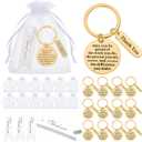 Yinkin 12 Sets Employee Appreciation Gifts Bulk for Coworkers Keychains Organza Bags with Cards for Staff Christmas Favors(Gold)