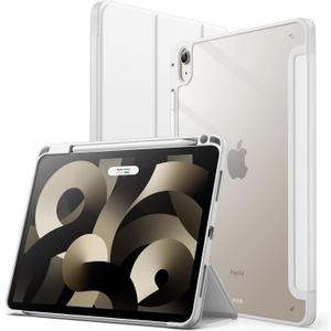 JETech Case ONLY for iPad Air 11-Inch M4/M3/M2 (2026/2025/2024), iPad Air 5/4 (2022/2020 5th/4th) with Pencil Holder, Clear Transparent Back Slim Stand Shockproof Tablet Cover (White)