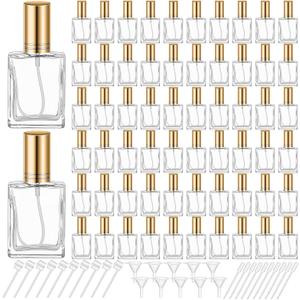 Domensi 30 Pcs 10/15/30/50 ml Glass Perfume Bottles Mini Glass Empty Spray Atomizer Bottles Bulk Refillable Perfume Dispenser Container with Pump Tool for Travel Skin Care (15 ml,Gold)