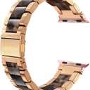 Wearlizer Compatible with Apple Watch Bands 42/44/45/46/49mm Wristband Womens Mens， Stainless Steel Fashion Resin Strap iWatch Series 11 10 9 8 7 6 5 4 3 SE/Ultra 3 2 1Dark Rose Gold+Tortoise