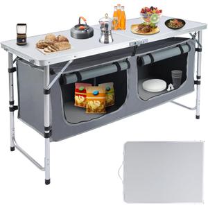 Outdoor Folding Camping Table with Storage Organizer, Portable Aluminum Composite Panel Lightweight Table, 3 Adjustable Height, for Indoor, BBQ, Party, Picnic, Hiking, Beach | Outdoor, Storage Organizer, Portable, Lightweight Table, Indoor, BBQ