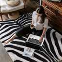 Zebra Rug Area Rugs for Living Room, 4x6 Animal Print Rug Machine Washable for Bedroom Dining Room Western Home Decor Non-Slip Low Pile Indoor Floor Carpet