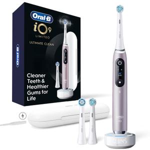 Oral-B Rechargeable Electric Toothbrush, iO9 Limited Ultimate Clean, 7 Cleaning Modes, Interactive Display, iSense Charger, Charging Travel Case, Visible Pressure Sensor, 3 Brush Heads, Rose Quartz