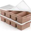 Ztomine Silicone Freezer Tray With Lid - Silicone Freezer Food Molds- Large Ice Cube Tray,Silicone Freezer Container,Freeze & Store Soup, Sauce, Broth,Leftovers - Makes 4 Perfect 1 Cup (2Pack-Brown)