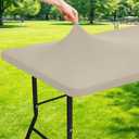 Moosfor Spandex 8 Foot Rectangle Table Cloth, Elastic Fitted Tablecloths for Picnic, Stretch Washable Patio Table Cover for Outdoor, Camping, Banquet and Parties (Taupe, 30"x96")