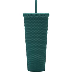 24oz Fully Studded Tumbler.Matte Greenblack Studded Tumbler with Lid and Straw.Reusable Double Walled Insulated Travel Tumbler.Plastic Acrylic Pastel Colored Tumbler Cup for Iced Coffee Smoothie. (24ozFully-Large (pack of 1))