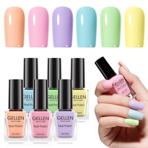 GELLEN Pastel Nail Polish, Quick Air Dry Non-gel Regular Nail Polish No Light Needed for Finger Toe & Fake Nails | 6-color Spring Summer Macaron, Apply 2 Thin Coats | Toxin TPO HEMA Free, No Chip